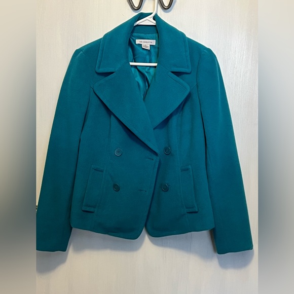 Sz Sm Liz Claiborne Teal Blue short double breasted jacket - Picture 12 of 12